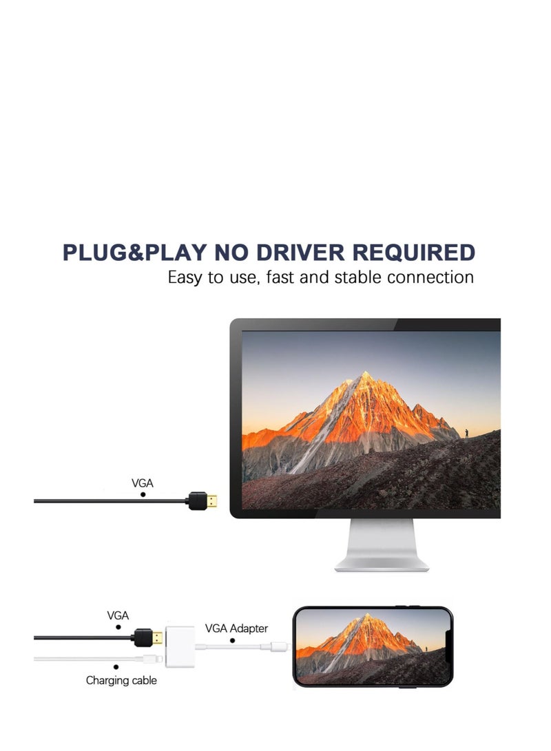 Captaintech Lightning to VGA Adapter, with Charging Port, High-Definition Screen Mirroring for iPhone, iPad, iPod (White) - Image 4