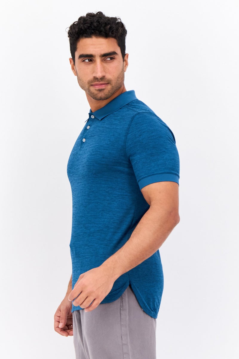 MOTION Men Sportswear Fit Short Sleeves Running Polo Shirt, Dark Cyan - Image 2