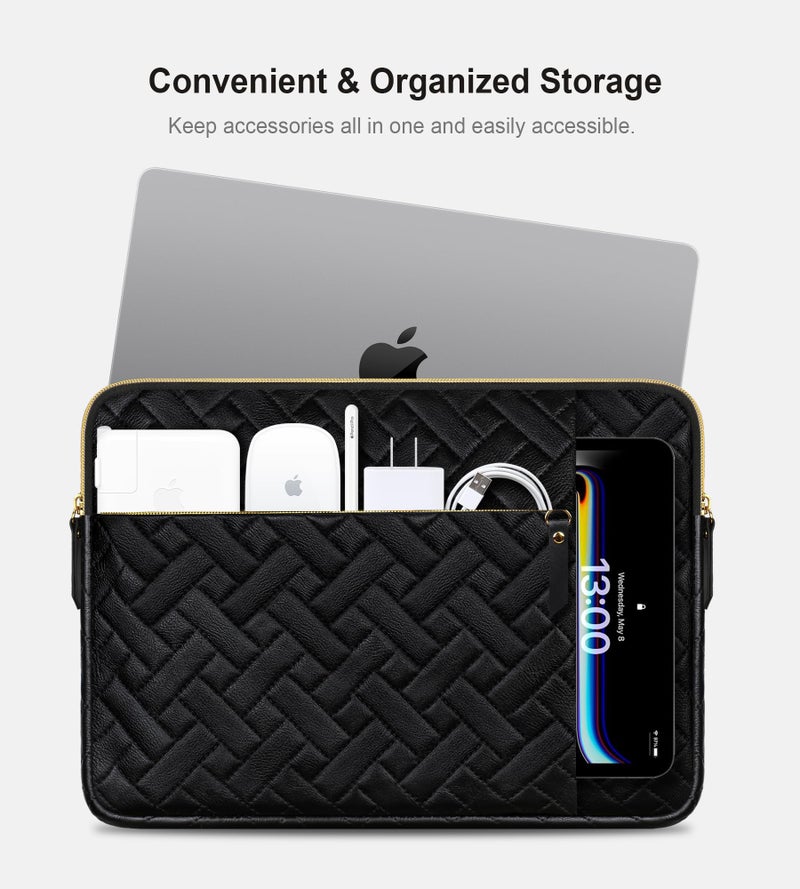 Lacdo 13 Inch Laptop Sleeve Case for 13 inch New MacBook Air M4 A3240 2025, M3 A3113, M2 A2681, M1 A2337 A2179 A1932 2024-2018 | 13" MacBook Pro M2/M1 A2338 A2251 A2289 Computer Bag, Elegant Black - Image 3