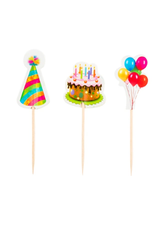 Restaurantware Top Cake 3.5 x 1.3 Inch Birthday Cupcake Toppers, 24 Piece Assorted Birthday Cupcake Decorations - Cake Decoration Supplies, For Appetizers Or Desserts, Paper Birthday Cupcake Picks - Image 1