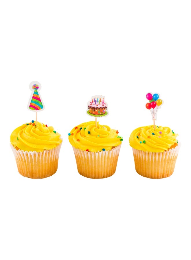Restaurantware Top Cake 3.5 x 1.3 Inch Birthday Cupcake Toppers, 24 Piece Assorted Birthday Cupcake Decorations - Cake Decoration Supplies, For Appetizers Or Desserts, Paper Birthday Cupcake Picks - Image 2