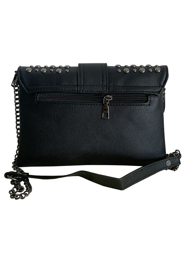 Rullar Women Ladies Punk Rivet Purse Satchel PU Leather Shoulder Crossbody Top-handle Bag Tote Handbag Black - Image 1