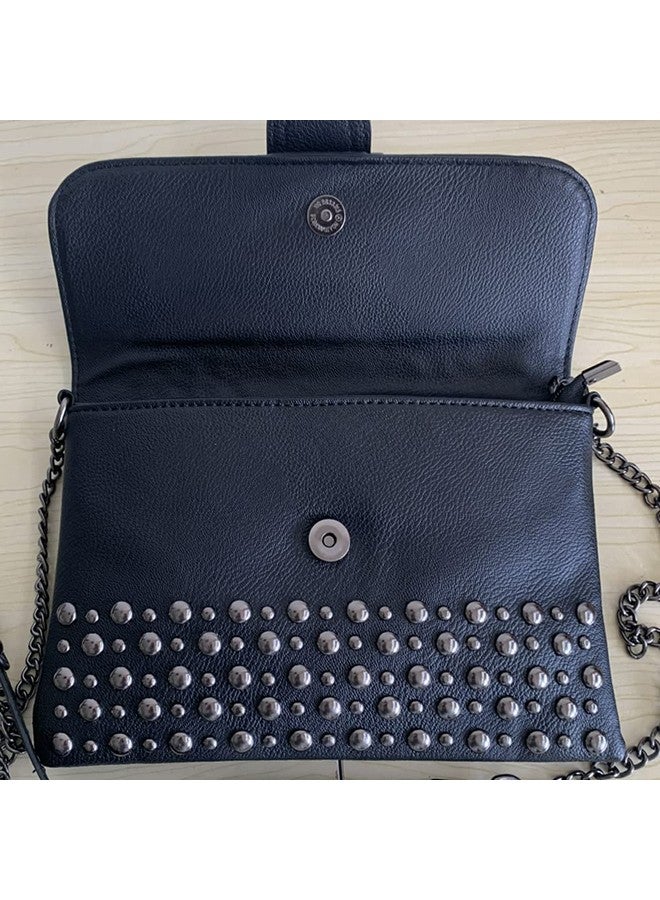 Rullar Women Ladies Punk Rivet Purse Satchel PU Leather Shoulder Crossbody Top-handle Bag Tote Handbag Black - Image 4