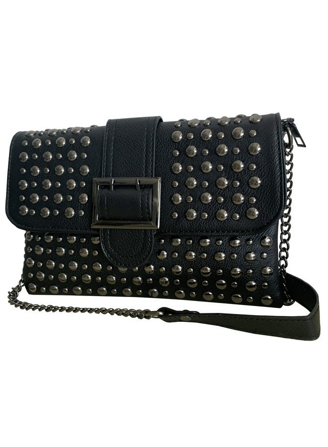 Rullar Women Ladies Punk Rivet Purse Satchel PU Leather Shoulder Crossbody Top-handle Bag Tote Handbag Black - Image 2