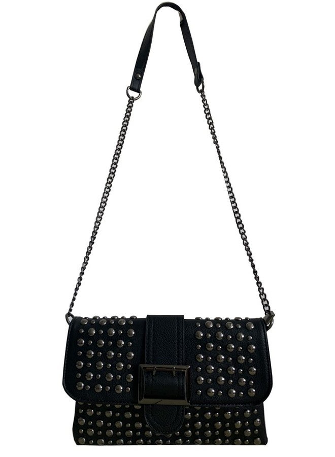 Rullar Women Ladies Punk Rivet Purse Satchel PU Leather Shoulder Crossbody Top-handle Bag Tote Handbag Black - Image 3