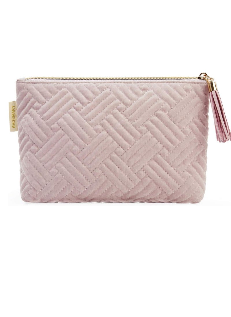 BAGSMART BAGSMART Small Cosmetic Bag, Elegant Roomy Makeup Bags,lipstick pouch,Zipper Pouch,Great Gifts for Women,Travel Waterproof Toiletry Bag Accessories Organizer Gifts (Pink-1 pcs)  - Image 1