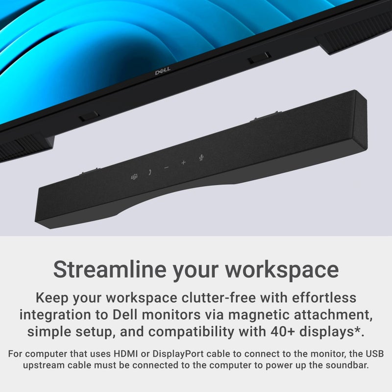 DELL شريط صوت مؤتمرات ديل برو بريميوم - SB725 - تحكم في إنهاء المكالمات/المكالمات/خفض الصوت/رفع الصوت/MS Teams، مؤشر حالة LED، سلكي، إلغاء الضوضاء المعتمد على الذكاء الاصطناعي، تجربة صوتية متفوقة - Image 5