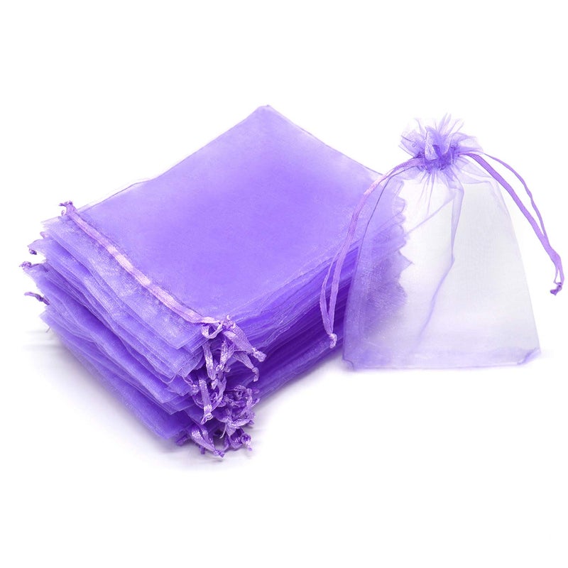 Bezall 100Pcs Light Purple Organza Bags 3x4 Inch Small Mesh Bags Drawstring Jewelry Gift Bag Wedding Party Favor Candy Bag Lavender Sachet Pouches