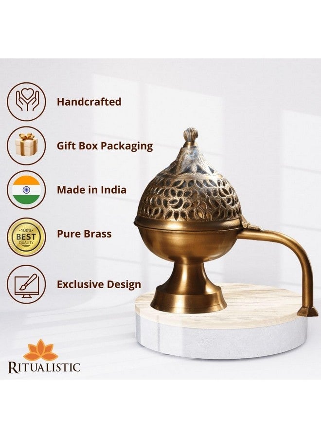 Ritualistic Heritage Brass Hand Loban(Gold) | Dhoop Dhuni Burner | Sambrani Dhoop, Resin and Home Office Temple Prayer | Antique lubandan | Incense Burner | Dhuni - Image 2