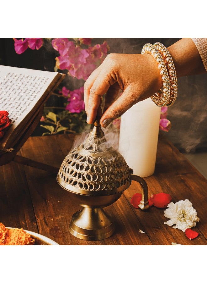 Ritualistic Heritage Brass Hand Loban(Gold) | Dhoop Dhuni Burner | Sambrani Dhoop, Resin and Home Office Temple Prayer | Antique lubandan | Incense Burner | Dhuni - Image 1