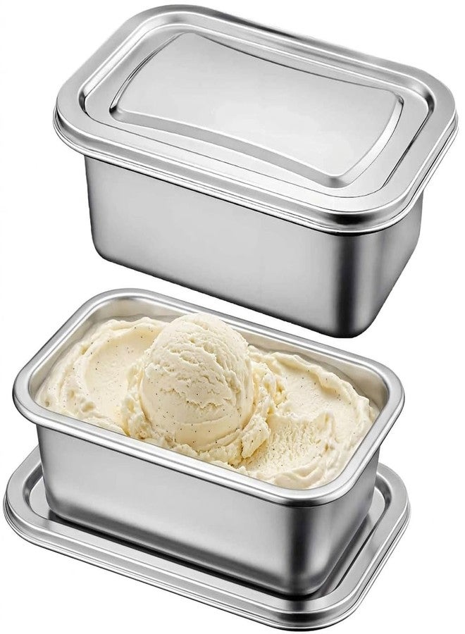 LYCNAGOGUE Stainless Steel Ice Cream Container with Airtight Lid-1.2 Quart Reusable Homemade Ice Cream Tub, Freezer Burn Prevention Storage for Gelato, Sorbet & Frozen Yogurt-Easy Scoop Rectangular Design-1Pack - Image 1