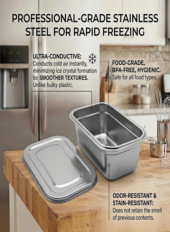 LYCNAGOGUE Stainless Steel Ice Cream Container with Airtight Lid-1.2 Quart Reusable Homemade Ice Cream Tub, Freezer Burn Prevention Storage for Gelato, Sorbet & Frozen Yogurt-Easy Scoop Rectangular Design-1Pack - Image 4
