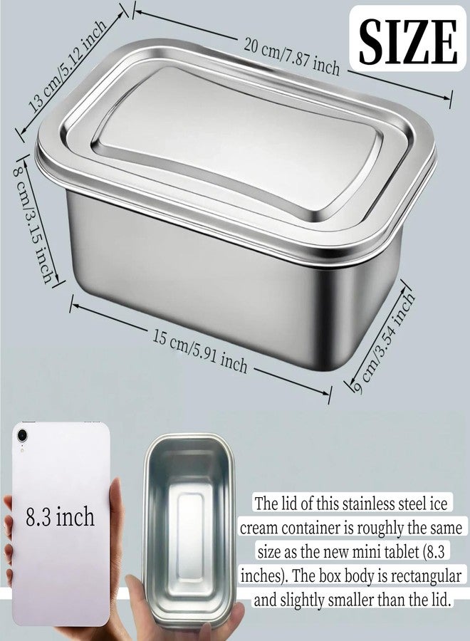 LYCNAGOGUE Stainless Steel Ice Cream Container with Airtight Lid-1.2 Quart Reusable Homemade Ice Cream Tub, Freezer Burn Prevention Storage for Gelato, Sorbet & Frozen Yogurt-Easy Scoop Rectangular Design-1Pack - Image 2