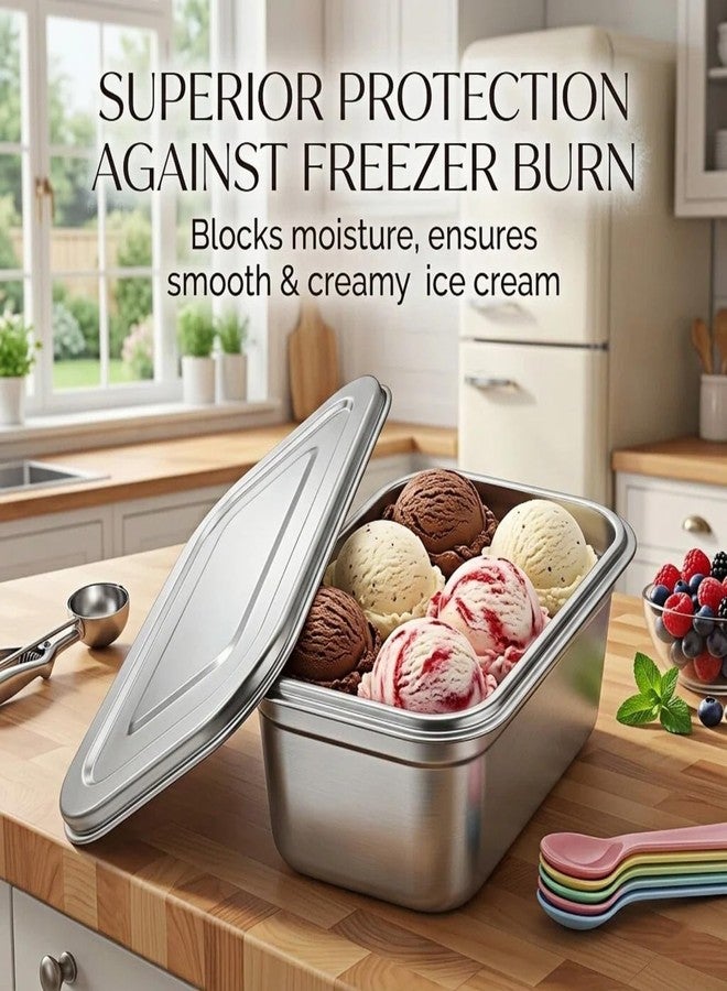 LYCNAGOGUE Stainless Steel Ice Cream Container with Airtight Lid-1.2 Quart Reusable Homemade Ice Cream Tub, Freezer Burn Prevention Storage for Gelato, Sorbet & Frozen Yogurt-Easy Scoop Rectangular Design-1Pack - Image 3