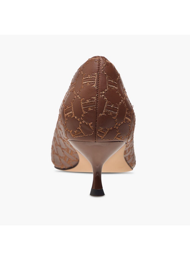 ELLE Women's Monogram Embroidered Slip-On Shoes with Kitten Heels - Image 5