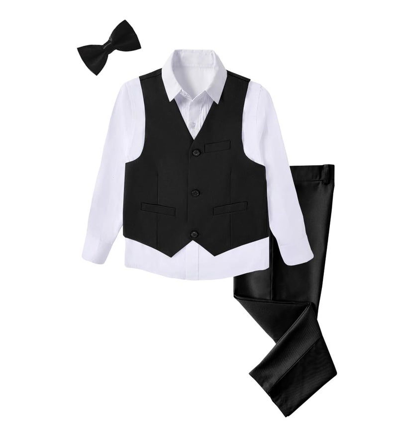 Boys 4 Pieces Black Suits Slim Fit Outfits Vest Sets Formal Dresswear for Boy Suit Size 12