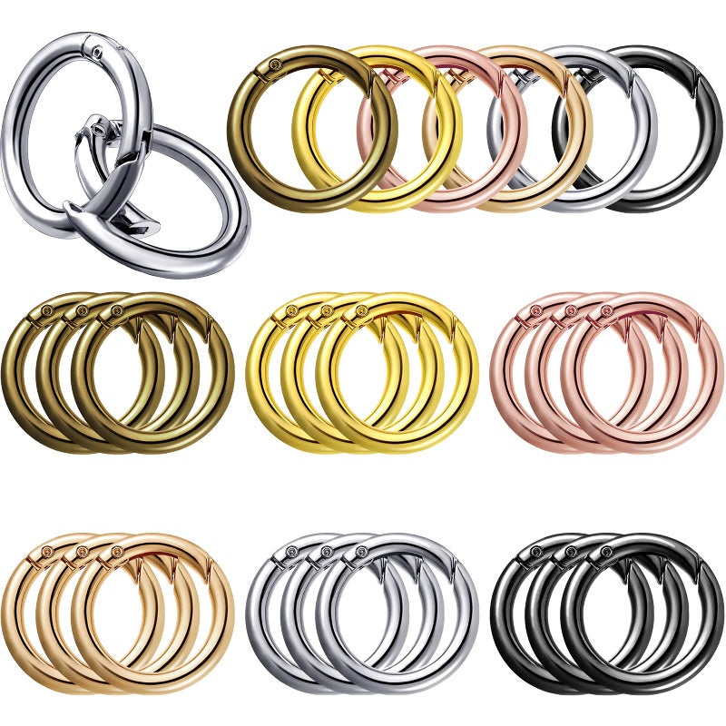 Ferraycle Ferraycle 18 Pcs Spring O Rings Alloy Round Clips Circle Trigger Spring O Ring 35mm Snap Buckle Clasp Rings Keyring Hook Snap Clip for Keychains Bags Purses Handbags DIY Crafts 6 Colors 