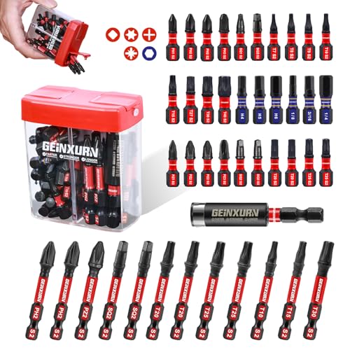 Geinxurn 43Pieces Impact Screwdriver Bits Set with Colorful Boxes Magnetic PhillipsPoziSquareTorxHex S2 Steel Multi Driver Bits - Image 1