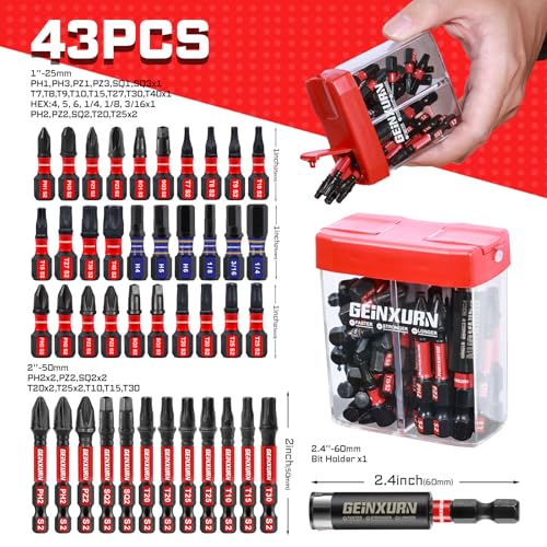Geinxurn 43Pieces Impact Screwdriver Bits Set with Colorful Boxes Magnetic PhillipsPoziSquareTorxHex S2 Steel Multi Driver Bits - Image 3