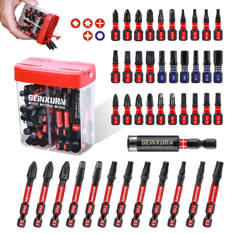 Geinxurn 43Pieces Impact Screwdriver Bits Set with Colorful Boxes Magnetic PhillipsPoziSquareTorxHex S2 Steel Multi Driver Bits - Image 2