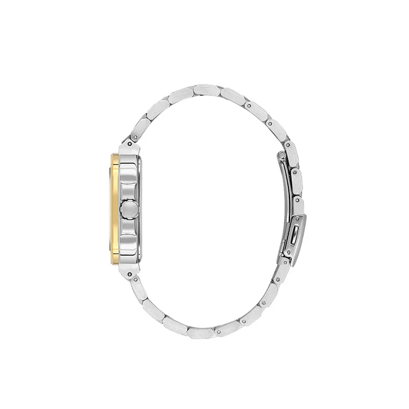 DANIEL KLEIN Men's Stainless Steel Silver and Gold Brass Case Analog Dark Green Square Emboss Dial Japanese Quartz Premium 50 Meters Water Resistant