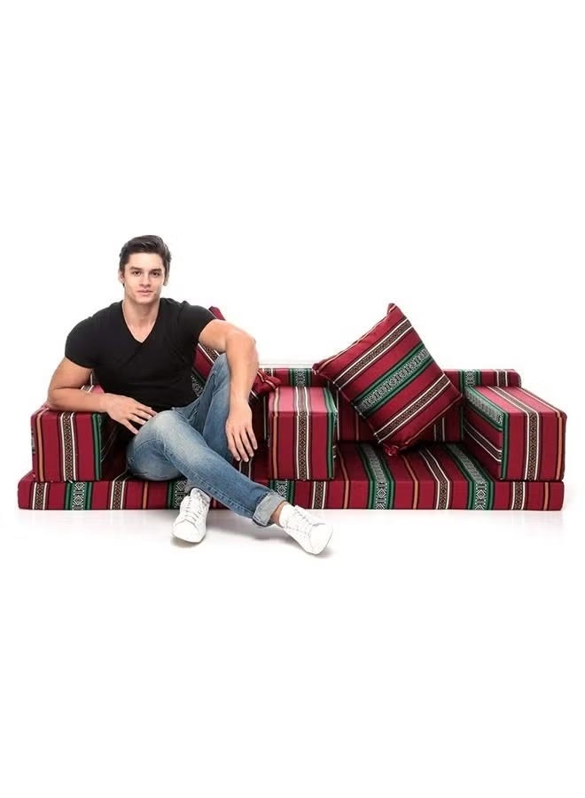 Xboat 2 Seater 7 Piece Foldable Majlis Sofa Set Red/Black - Image 1