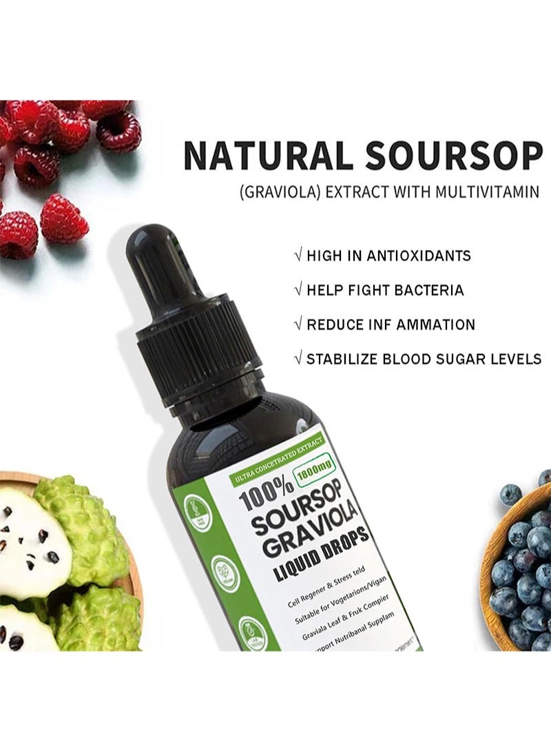 LUNOON Soursop Multivitamin Liquid Drops 1800mg for Regeneration,Immune Boost,Relax,Liver and Zzz,Soursop Graviola Liquid Drops for Daily Health and Immunity Support,Gluten-Free,100% Vegan and Lab-Tested,2 Fl Oz,60 ml  - Image 2