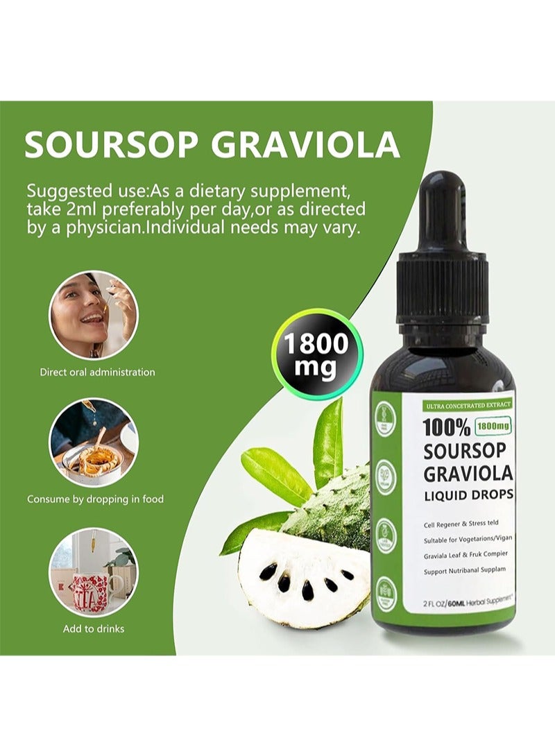 LUNOON Soursop Multivitamin Liquid Drops 1800mg for Regeneration,Immune Boost,Relax,Liver and Zzz,Soursop Graviola Liquid Drops for Daily Health and Immunity Support,Gluten-Free,100% Vegan and Lab-Tested,2 Fl Oz,60 ml  - Image 4