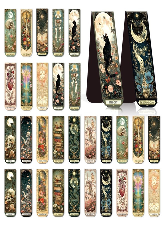 Wxiben هدايا فواصل كتب مغناطيسية من Wxiben Tarot - 30 قطعة من فواصل الكتب الرومانسية الداكنة للنساء، فواصل كتب خيالية على شكل جمجمة وساحرة وهيكل عظمي، مشابك صفحات مغناطيسية لمحبي الكتب والطلاب والمعلمين، هدايا مثالية لحفلات القراءة - Image 1