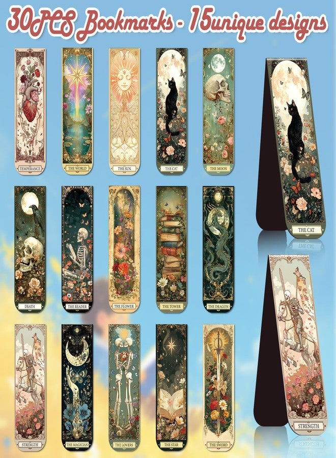 Wxiben هدايا فواصل كتب مغناطيسية من Wxiben Tarot - 30 قطعة من فواصل الكتب الرومانسية الداكنة للنساء، فواصل كتب خيالية على شكل جمجمة وساحرة وهيكل عظمي، مشابك صفحات مغناطيسية لمحبي الكتب والطلاب والمعلمين، هدايا مثالية لحفلات القراءة - Image 3