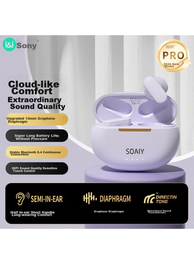 Soaiy Sl6 Pro Bluetooth Earphones, True Wireless, Open-ear, Ear-clip Style, For Sports, Running, Cycling, Calls, Noise Reduction, Compatible With Apple, Huawei, Xiaomi, Purple - Image 1