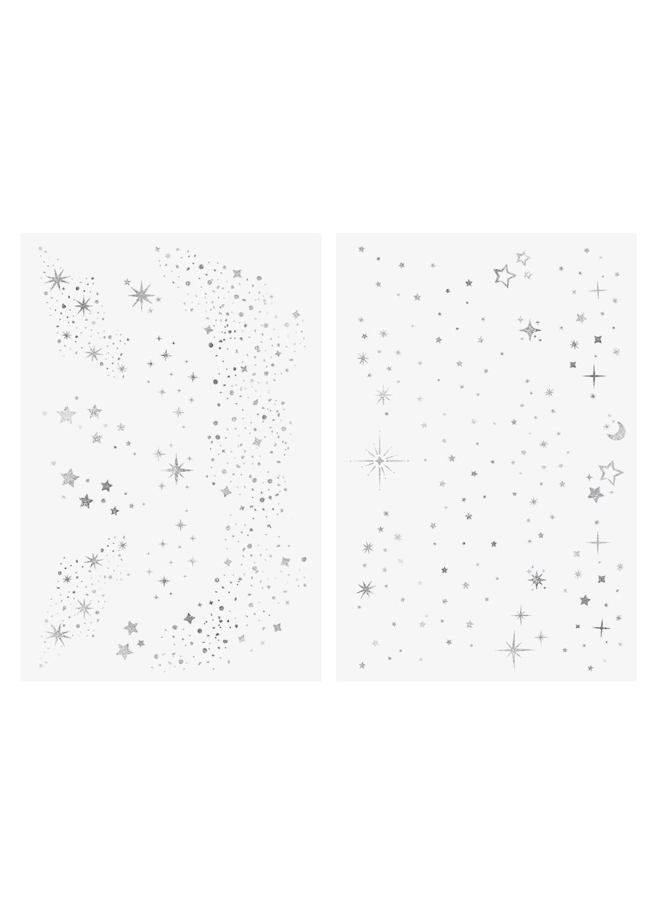 Flash+Tattoos Fairy Dust Metallic Temporary tattoos-2 sheet mini pack | Includes over 23 premium silver foil giltter tattoos | face glitter, face gems, festival, face freckles, celestial, moon - Image 3