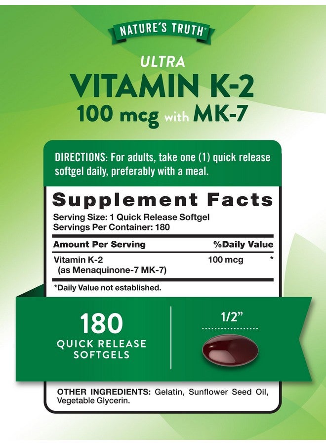 Nature's Truth Vitamin K2 MK-7 | 100 mcg | 180 Softgels | Non-GMO & Gluten Free Supplement - Image 2