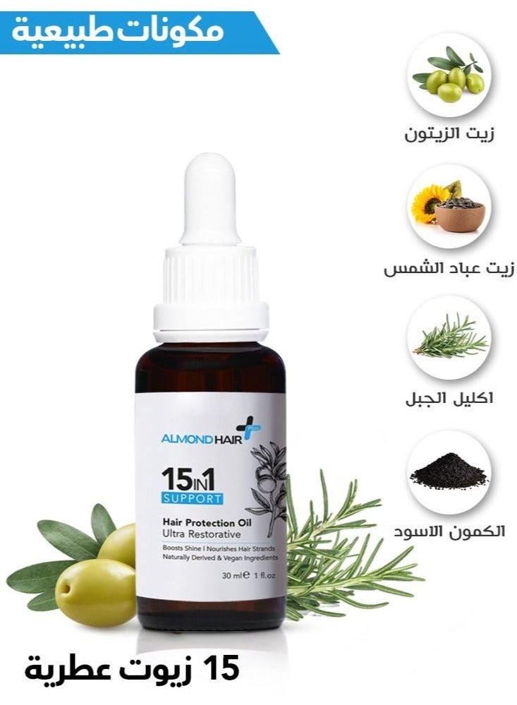 الموند هير زيت الشعر الموندهير 15 في 1 فائق الترميم 1 أونصة زيت مع إكليل الجبل واللوز وزيت جوز الهند مكونات نباتية وطبيعية للتغذية المكثفة وتعزيز اللمعان. - Image 4