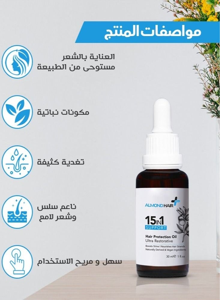 الموند هير زيت الشعر الموندهير 15 في 1 فائق الترميم 1 أونصة زيت مع إكليل الجبل واللوز وزيت جوز الهند مكونات نباتية وطبيعية للتغذية المكثفة وتعزيز اللمعان. - Image 5