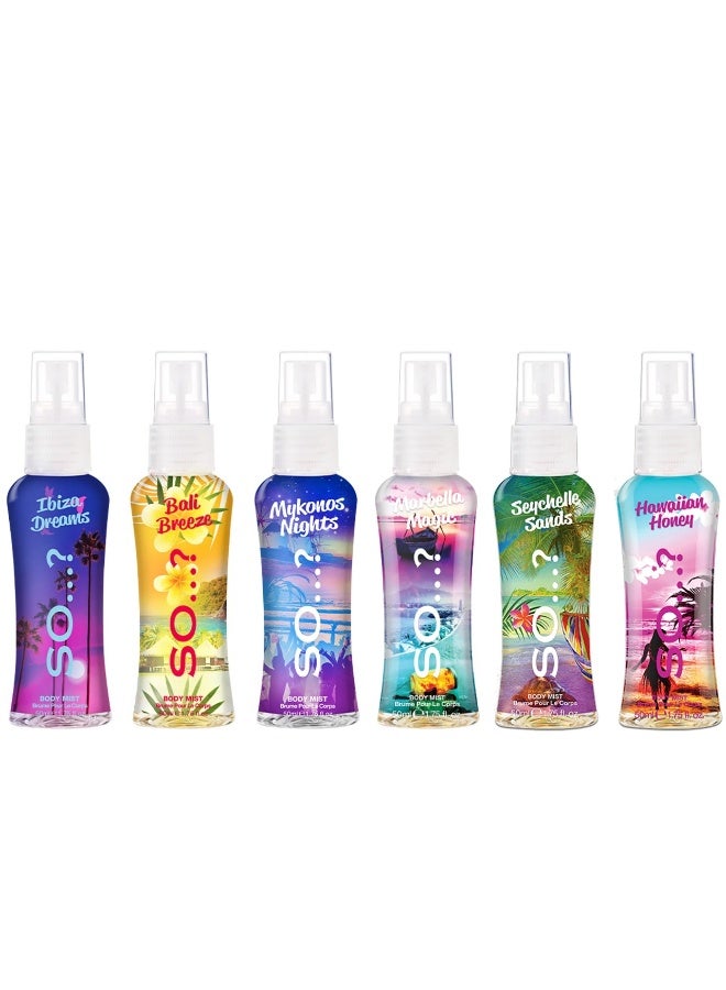 So..? Escapes Body Mist Set, Body Spray for Women, 6 Pc Fragrance Gift Set