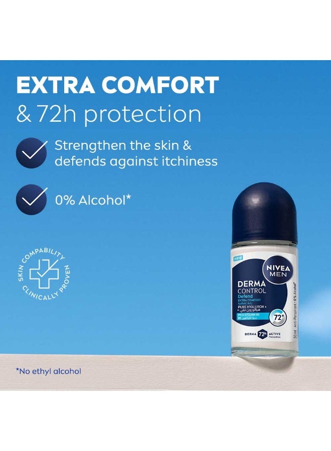 Nivea Men Derma Control Defend Extra Comfort Anti-Perspirant Roll-On With Pure Hyaluron And Pro-Vitamin B5 50ml - Image 2