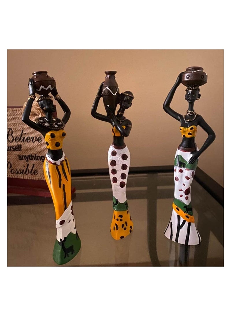 SYOSI 3 Pack African Sculpture,7.5" Women Figure Girls Tribal Lady Figurine Statue Decor Collectible Art Piece Human Decorative Home Black Figurines Creative Vintage Gift Crafts Ornaments  - Image 2
