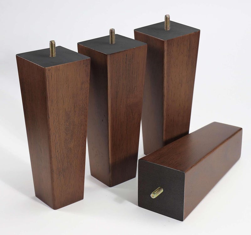 WEKIS Solid Wooden Furniture Legs 10 Inch, Natural Wood Mid Century Brown Square Legs Furniture Replacements Feet for Couch Legs, Sofa Legs, Cabinet Legs, Bench Legs, Bed Legs, Set of 4 - Image 1