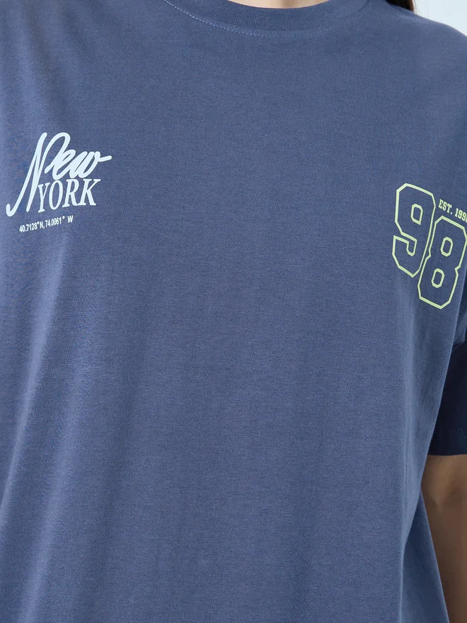 Styli  Styli Blue Oversized T-Shirt and Wide Leg Joggers Co-ords  | Best Price UAE