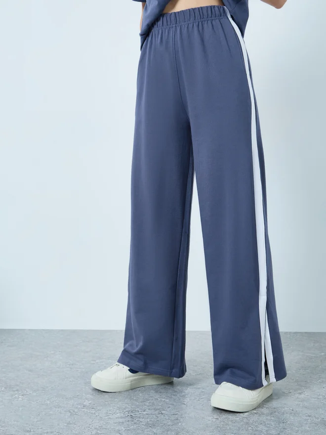 Styli  Styli Blue Oversized T-Shirt and Wide Leg Joggers Co-ords  | Best Price UAE