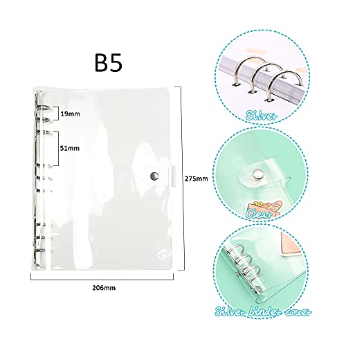 Mogoostry B5 Clear Soft PVC Round Ring Binders Dia 20mm 9-Ring Binder Cover with Snap Button Closure for Loose Leaf Journal Planner Albums DIY (B5-9 Holes(206x275mm)) - Image 2