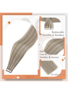 Full Shine Tape In Hair Extensions Human Hair 18 Highlight 613 Blonde Tape Ins Hair 18Inch Seamless Skin Weft Adhesive Tape On Real Human Hair 50 Gram 20Pcs Tape In Extensions For Wedding  - Image 2
