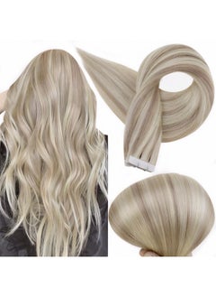 Full Shine Tape In Hair Extensions Human Hair 18 Highlight 613 Blonde Tape Ins Hair 18Inch Seamless Skin Weft Adhesive Tape On Real Human Hair 50 Gram 20Pcs Tape In Extensions For Wedding  - Image 1