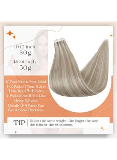 Full Shine Tape In Hair Extensions Human Hair 18 Highlight 613 Blonde Tape Ins Hair 18Inch Seamless Skin Weft Adhesive Tape On Real Human Hair 50 Gram 20Pcs Tape In Extensions For Wedding  - Image 3