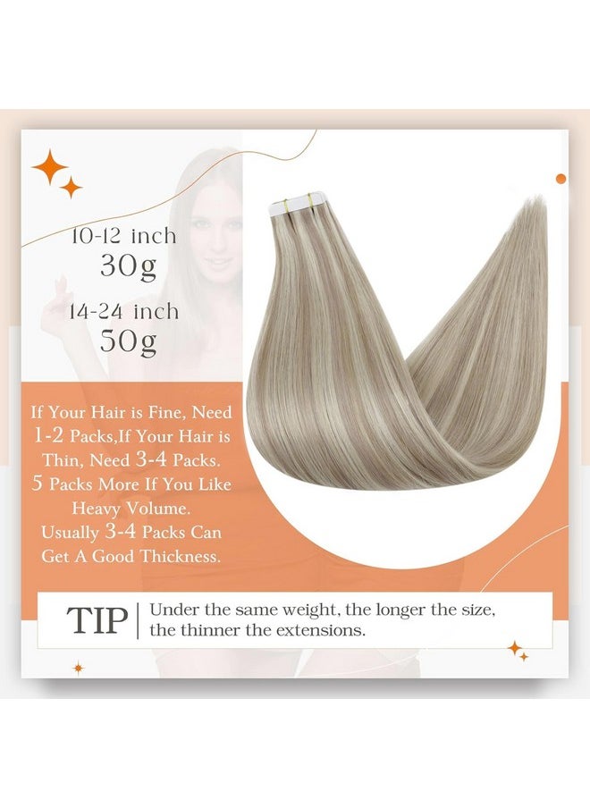 Full Shine Tape In Hair Extensions Human Hair 18 Highlight 613 Blonde Tape Ins Hair 18Inch Seamless Skin Weft Adhesive Tape On Real Human Hair 50 Gram 20Pcs Tape In Extensions For Wedding  - Image 3
