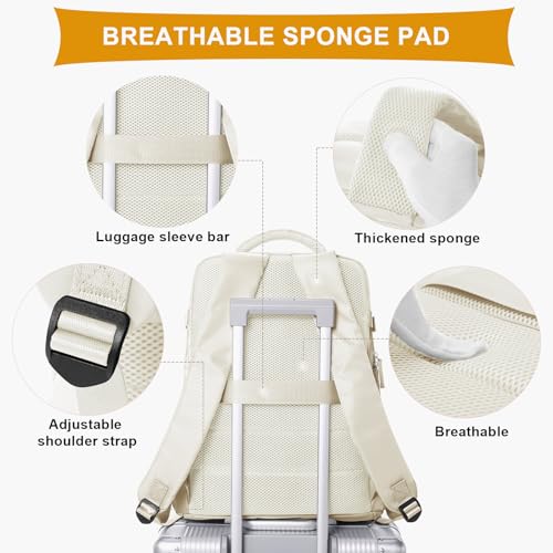 coowoz Travel Backpack For Women Men Airline Approved,Carry On Backpack,Hiking Laptop College Backpacks Waterproof Outdoor Sports Rucksack Casual Daypack Fit 15.6 Inch Backpacks,Beige - Image 5