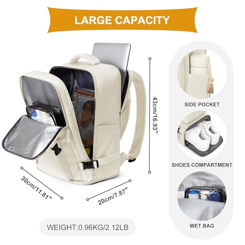 coowoz Travel Backpack For Women Men Airline Approved,Carry On Backpack,Hiking Laptop College Backpacks Waterproof Outdoor Sports Rucksack Casual Daypack Fit 15.6 Inch Backpacks,Beige - Image 3