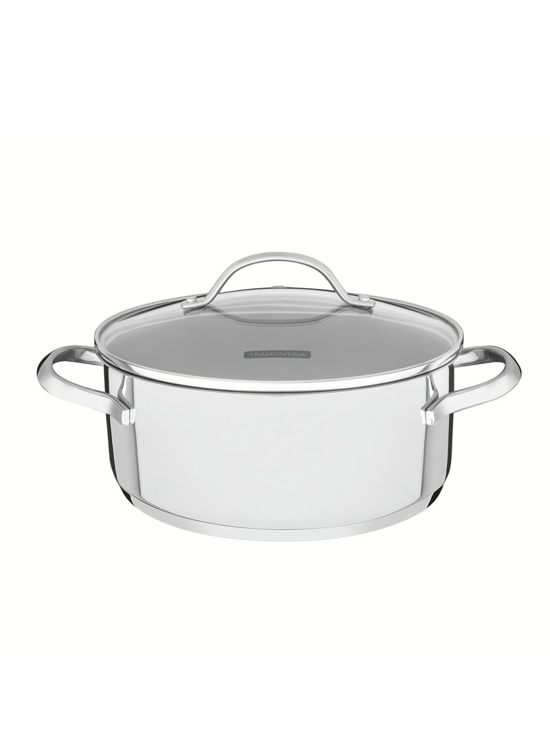 TRAMONTINA - Since 1911,Made in Brazil- Una Shallow Casserole, 16cm, Stainless Steel, Tri-Ply Base, Even Heat Distribution, 1.4L Capacity, Culinary Excellence, Premium Quality, Bold Design, Glass Lid, Special Meals, Kitchen Companion, Efficient Cooking, Uniform Cooking, Everyday Culinary, Modern Design, Culinary Masterpieces, Sophisticated Kitchen, Convenience, Premium Cookware, Kitchen Delights, Kitchen Style, Kitchen Performance, Culinary Creations - Image 1