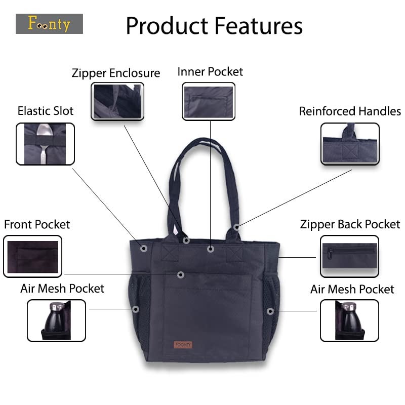 FOONTY Lunch Bag for Men and Women Wide Open Lunch Tote for Office Picnic and Grocery(FFFLB9024A,Black) - Image 3